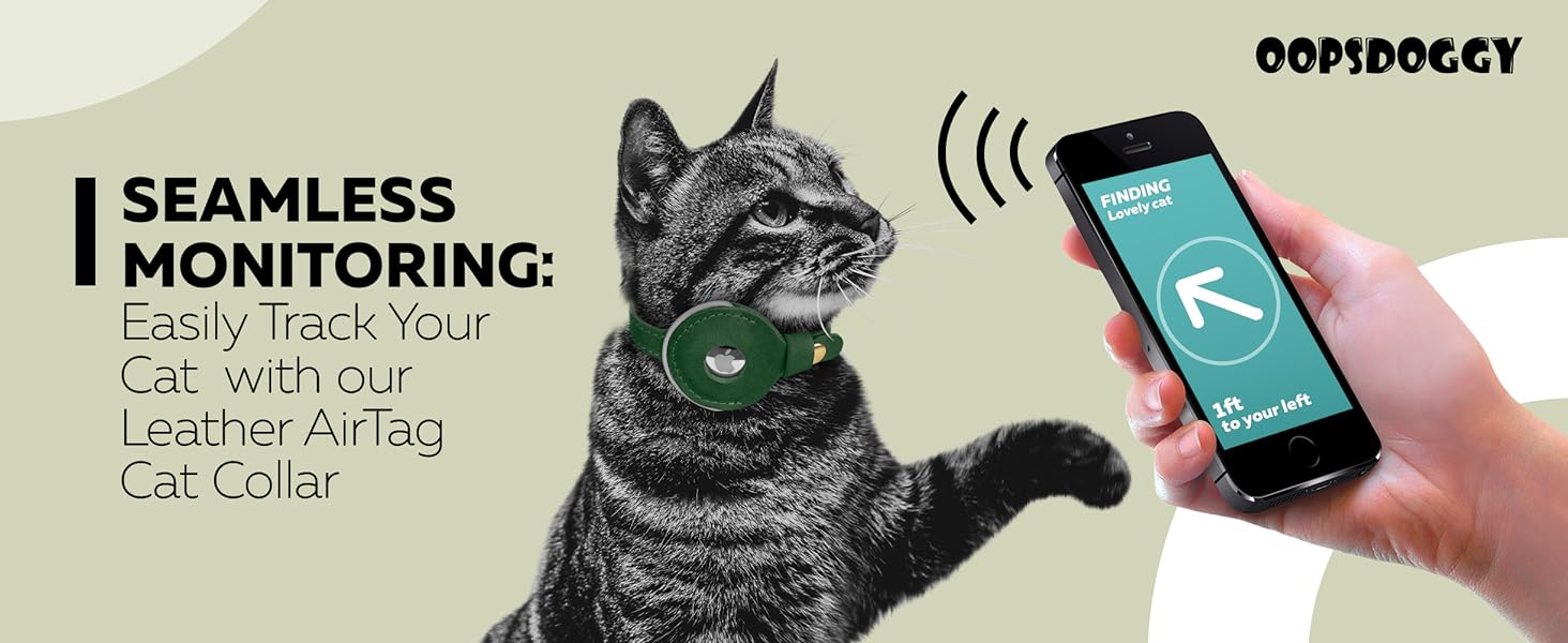 OOPSDOGGY Reflective Leather AirTag Cat Collar with Bell - Non Breakaway Adjustable Pet Collar with Apple Air Tag Holder - Lightweight GPS Kitten Collars for Small Dogs Puppy (Denim)