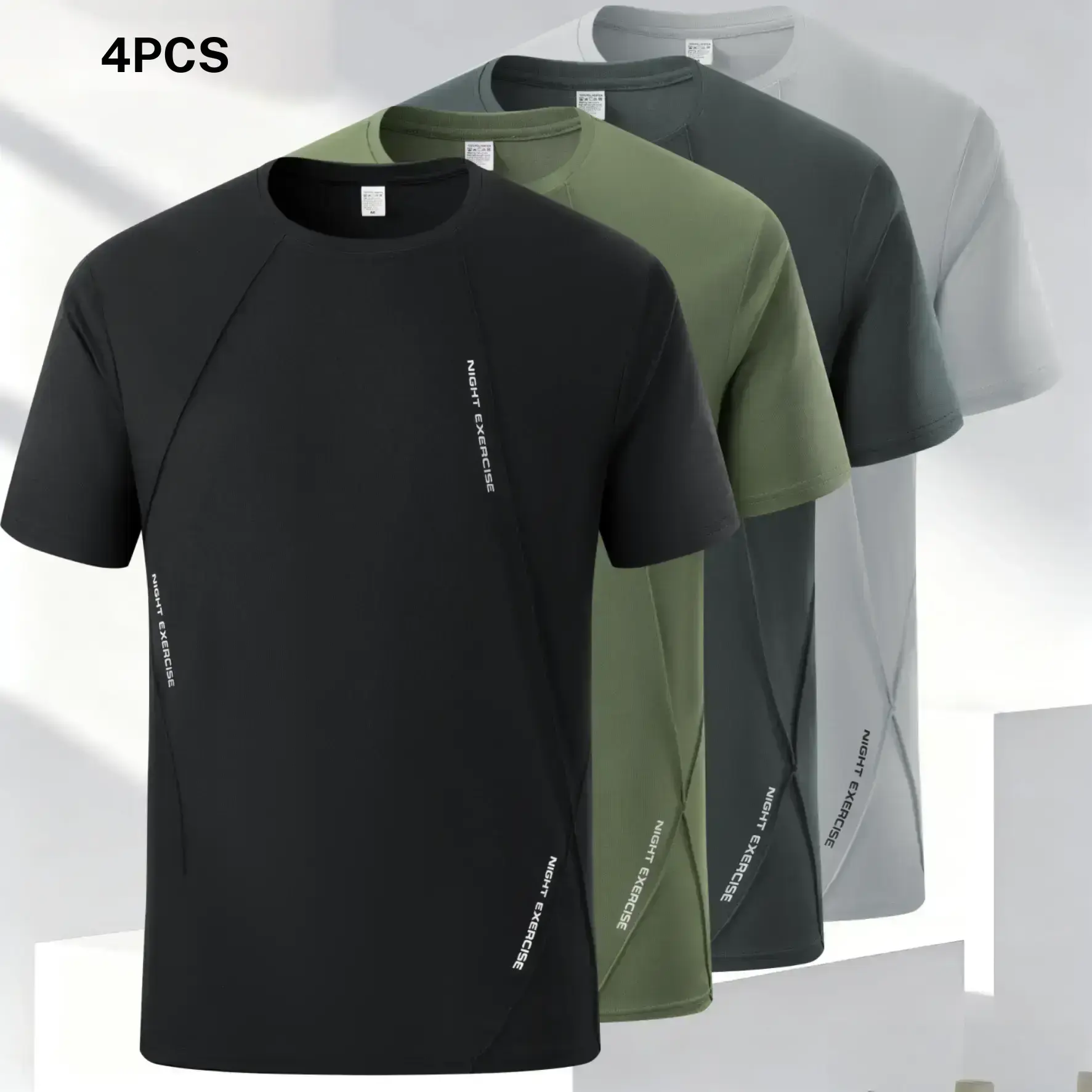 Men's short sleeve T shirt with four piece letter print, featuring a casual sports style. The short sleeve fit is cool and comfortable, with breathable and skin friendly fabric that conforms to the body without being tight. Suitable for men who enjoy casu