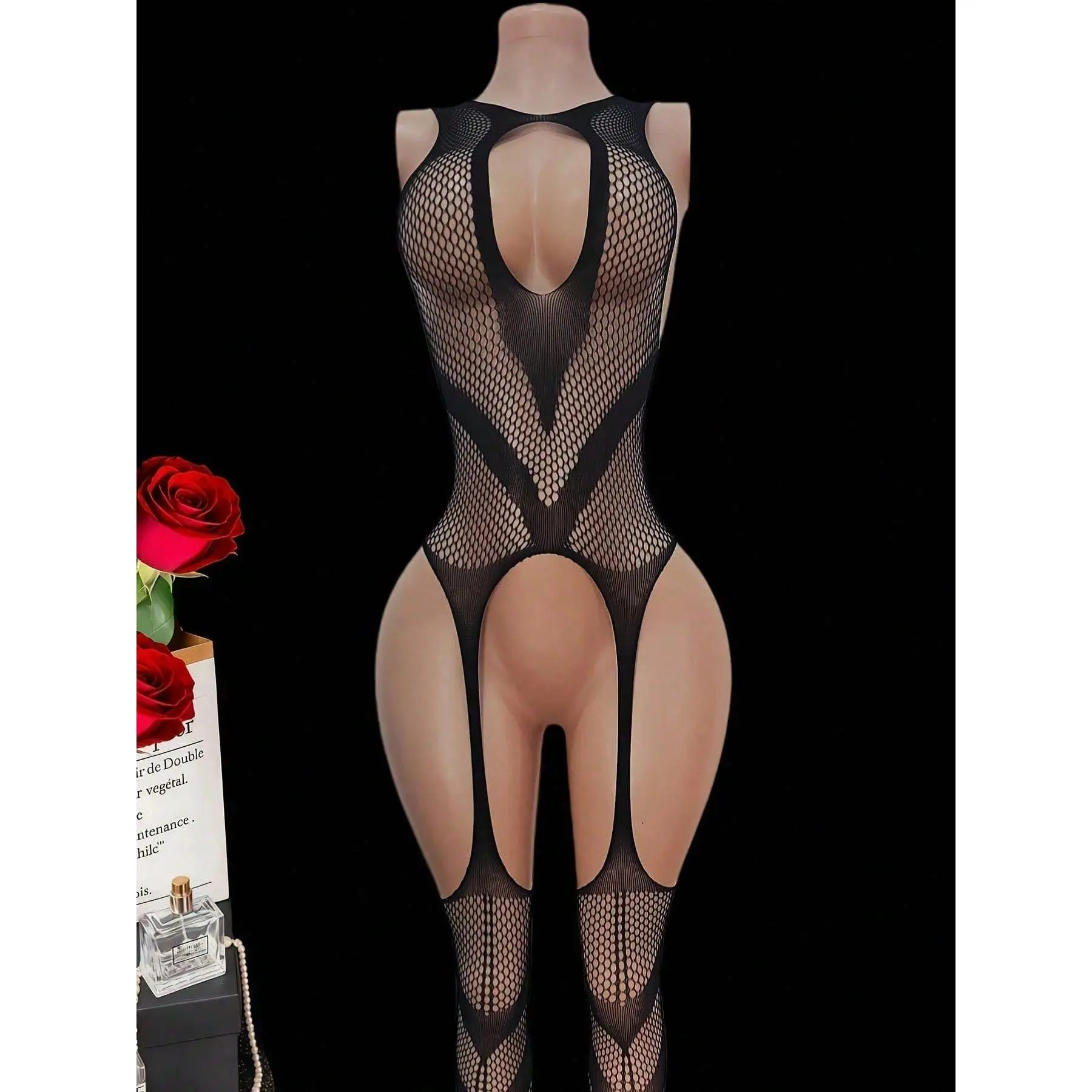 Hot Women Erotic Bodysuit Stretchy Open Crotch Sexy Mesh Lingerie Black Hollow Out Vest Style XS S M Size Sleepwear For Women Easy To Wear Machine Washable