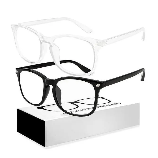 Ergonomic Bluelight Blocking Glasses for Women & Men, Square Frame, Flexible Fit, 99% Blue Lights Blockage, Computer Gaming Use, Anti-Eyestrain & UV Glare Protection - 2 Pair