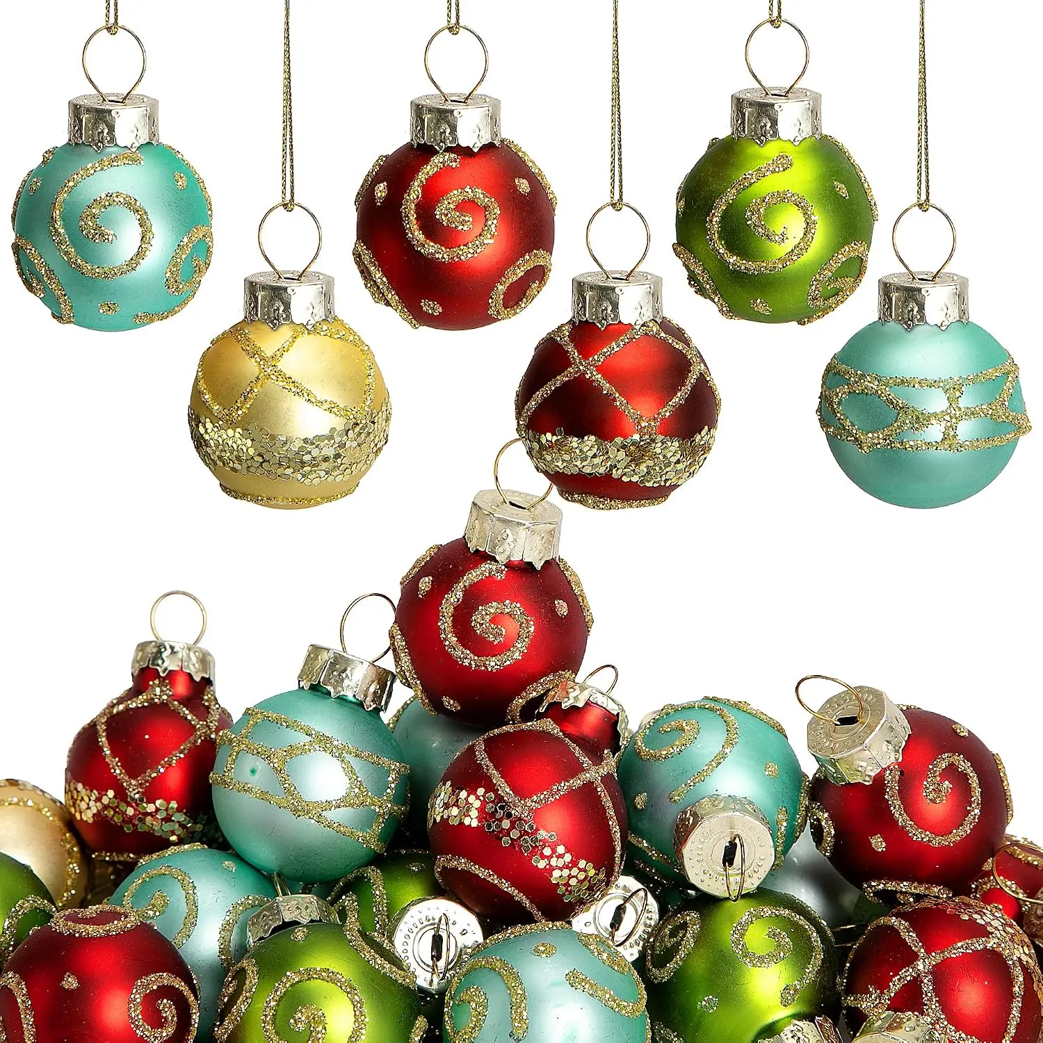 24 count Christmas Mini Glass Ball Ornaments, Mini Glitter Xmas  Balls | 1" Multicolor Christmas  Ball  Decoration, Red Green  Blue Glass Small Ball Tree Decor for Xmas  Party