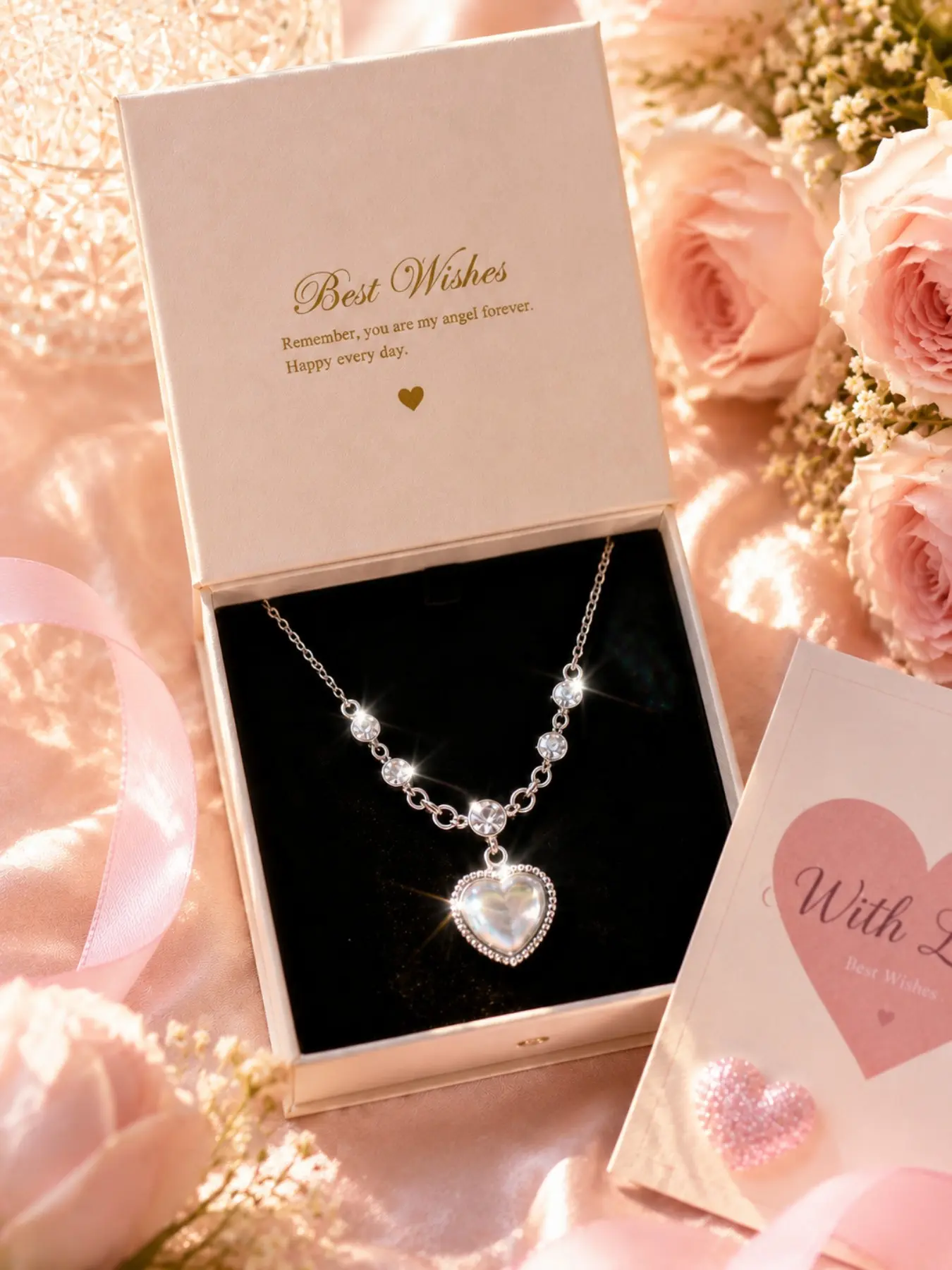 Aurora Heart Pendant Necklace for Women, Sparkling Crystal Y2K Coquette Jewelry, Iridescent Dainty Necklace, Cute Gift for Her