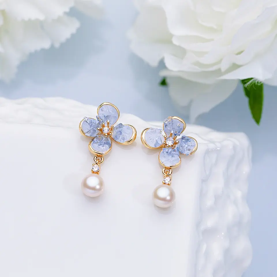 Women's Crushed Ice Crystal Natural Freshwater Pearl Earrings - S925 Silver Needle, High-End Wholesale Collectible Earrings