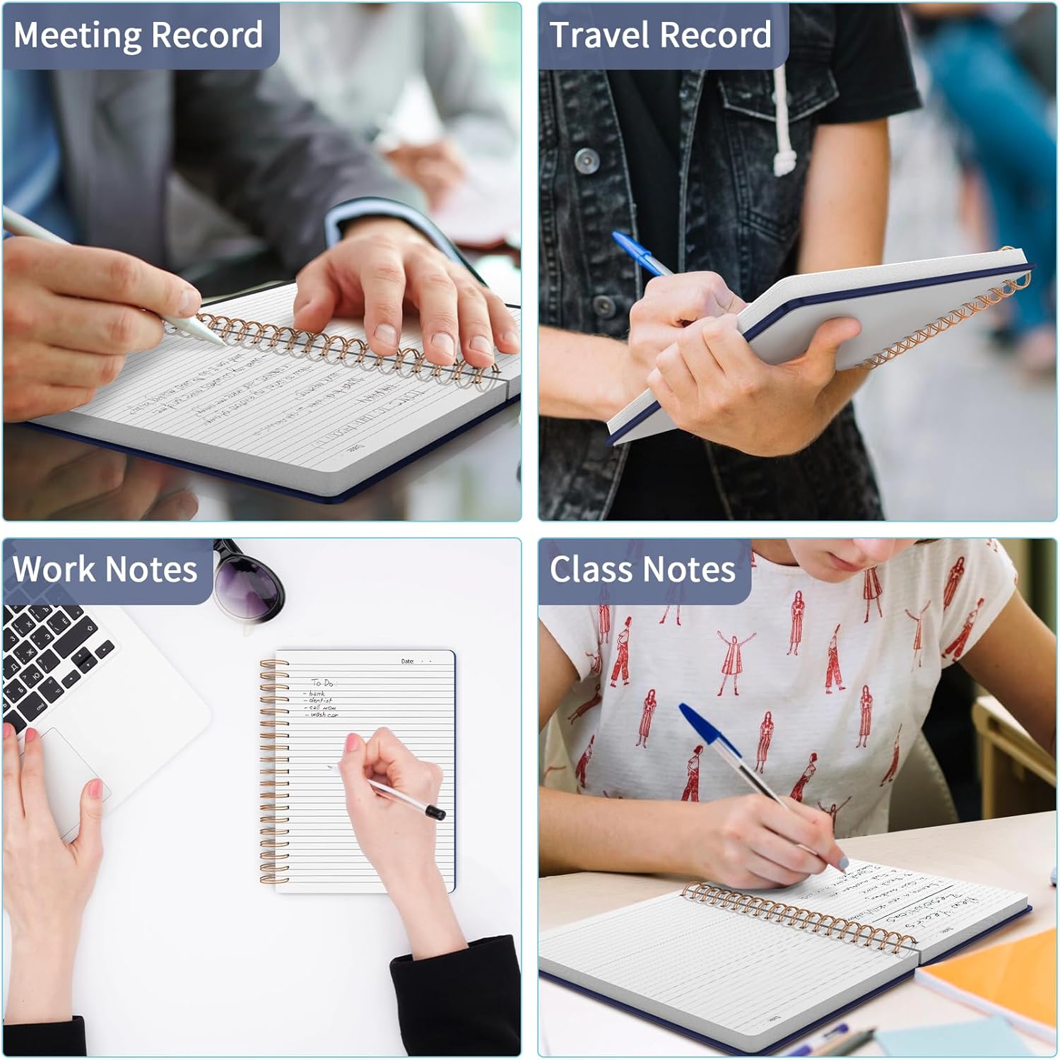 A4 Lined Spiral Journal Notebook with 300 Numbered Pages, 11" X 8.5" College Ruled Thick Journals for Writing with 100GSM Paper, Hardcover Notebooks with Contents for Work, School, Navy