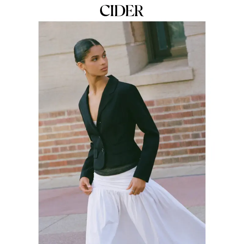 Cider Collar Long Sleeve Button Front Crop Blazer