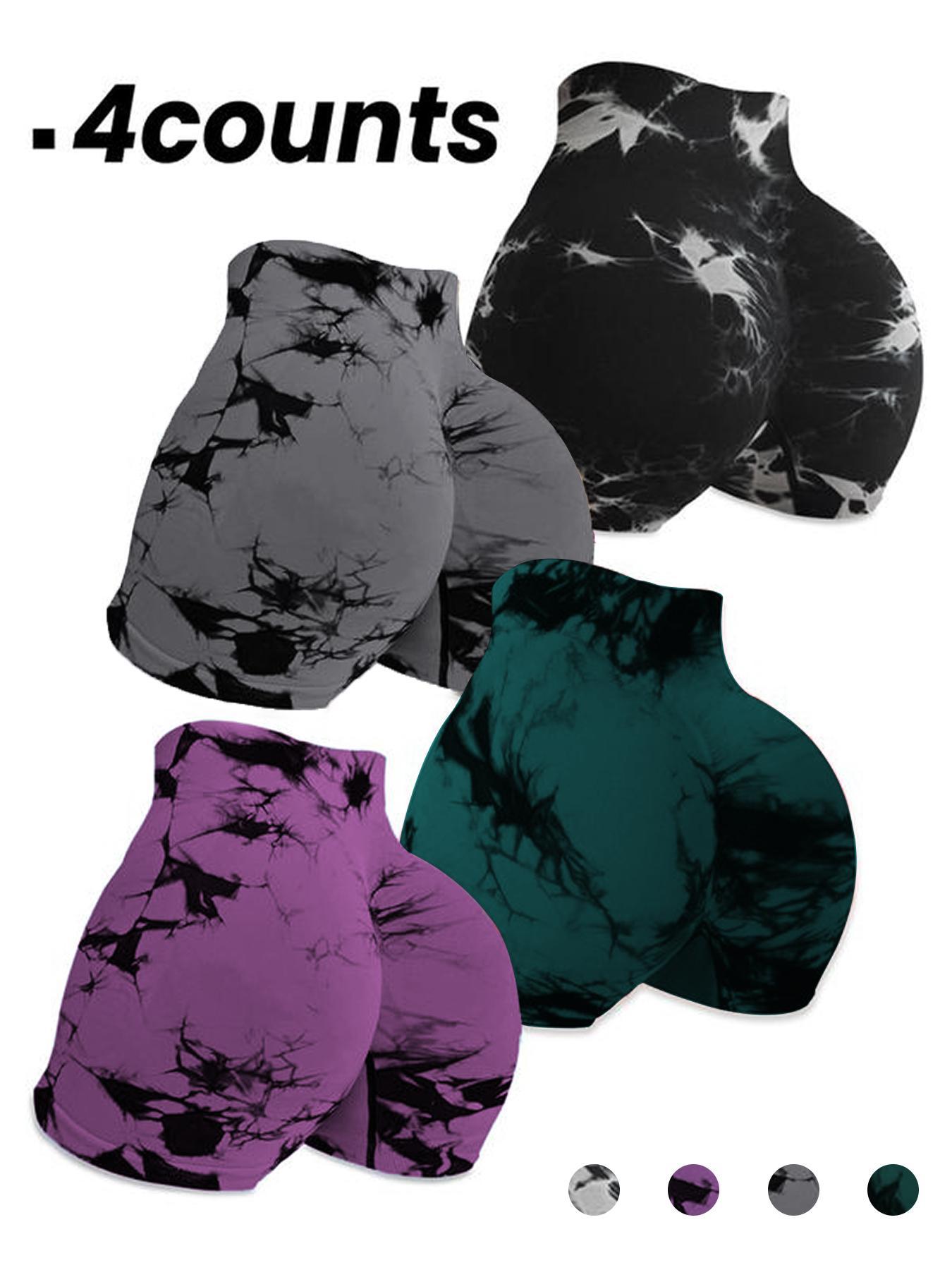 Women's High Waisted Tie Dye Yoga Shorts, Elastic High Waist Butt Lifting Sports Pants, Seamless Slim Fit for Yoga and Running, Athleisure Shorts