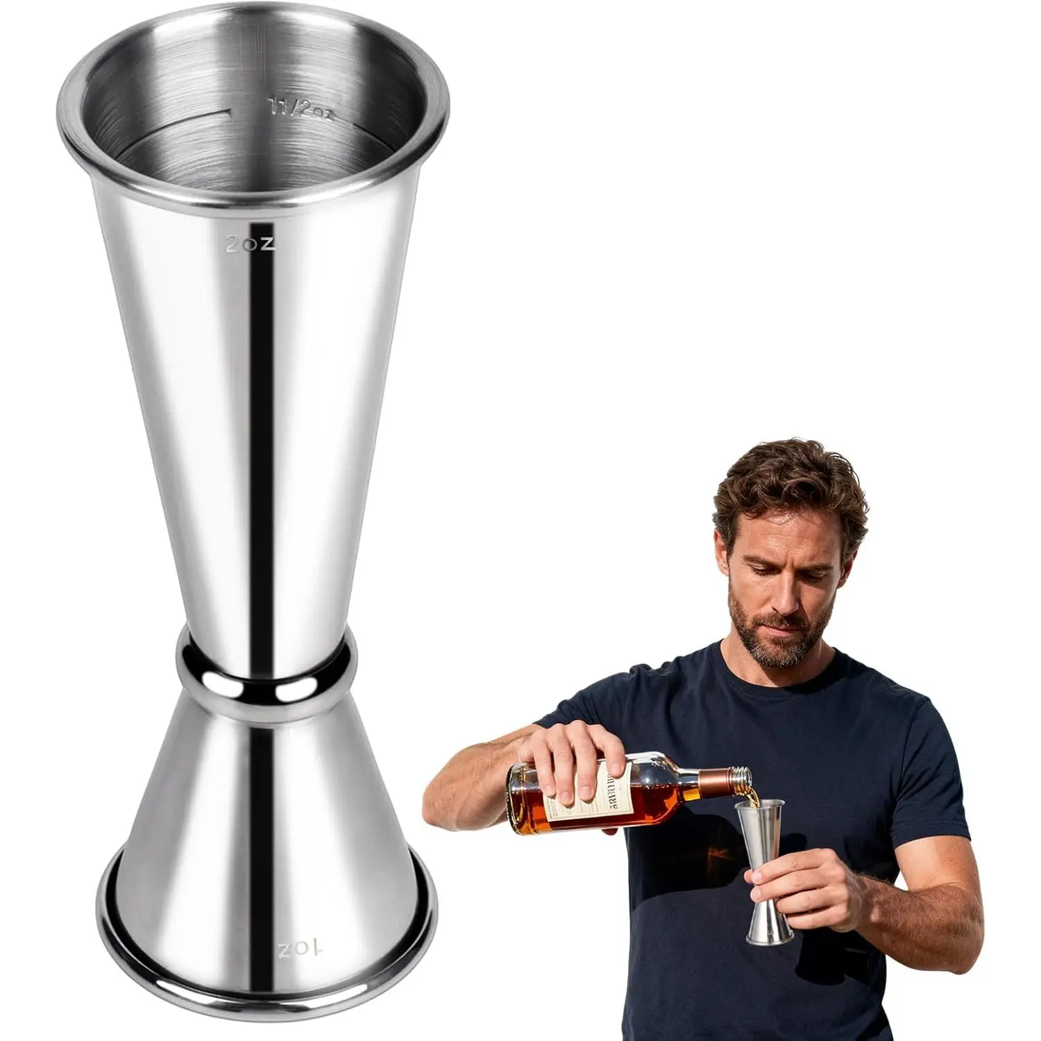 Stainless Steel Jigger for Bartending, Bar Jigger 2 oz 1 oz, Double  Jigger with 5 Measurement Marks, Professional Shot Measure Cup for Mixing Drinks, Bartender Accessories for  Bar