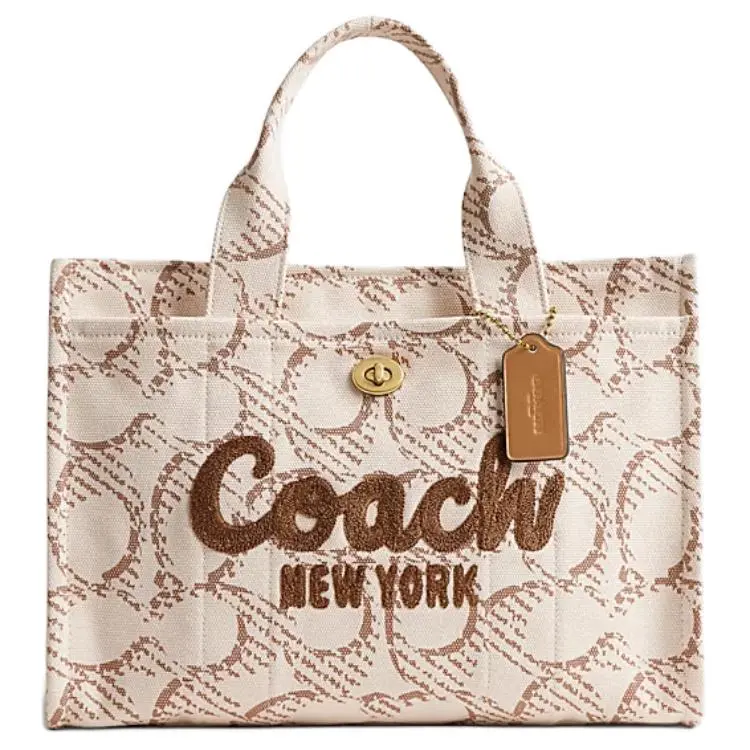 COACH Signature Canvas Tote Bag for Women – Large Shoulder Handbag in Beige