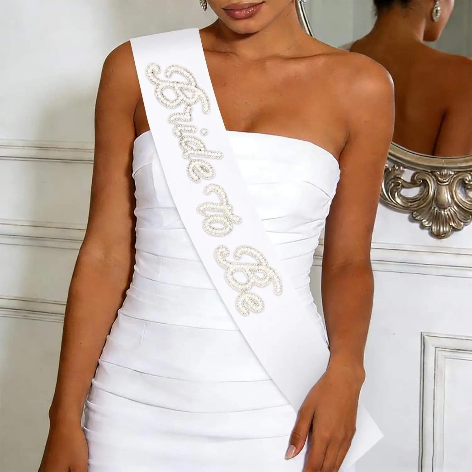 Bride to Be Sash -  Embellished White Bridal Sash for Bachelorette Party, Wedding Shower & Bridal Celebration Accessories