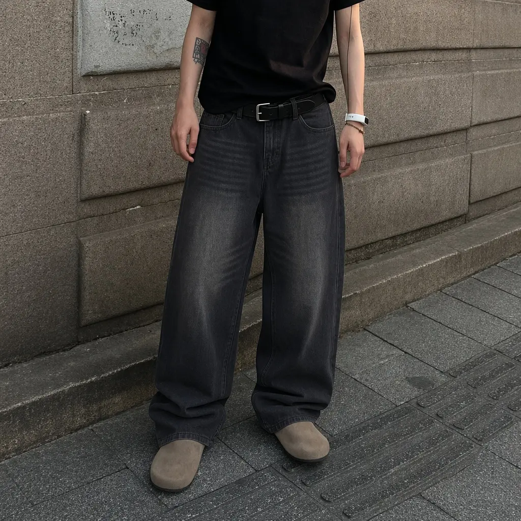 Men's Washed Black Baggy Jeans| Vintage Loose Fit Skater Pants| Y2K Wide Leg Denim Trousers,street fashion,loose straight leg jean