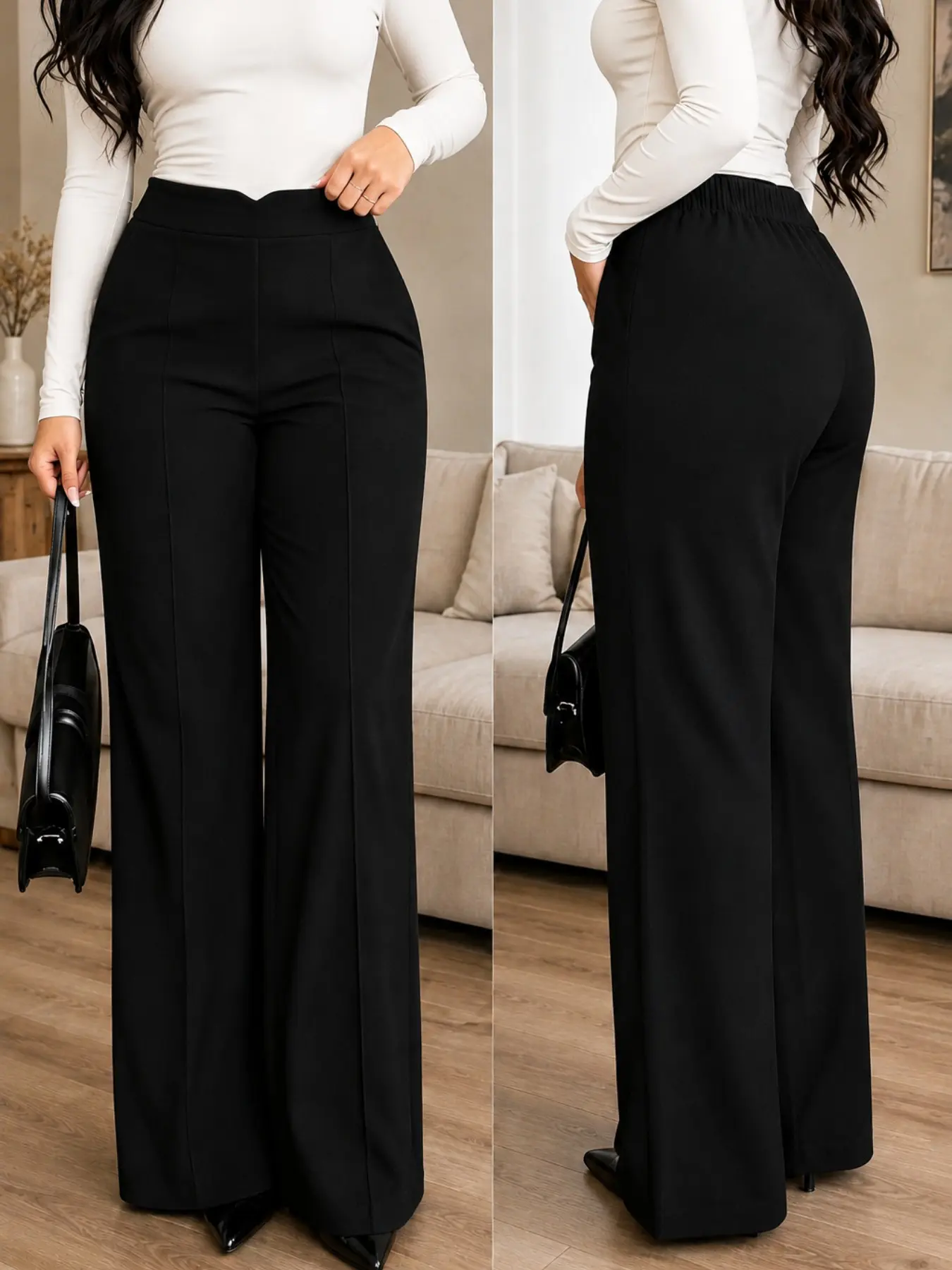 Plus Size Women’s High Waist Wide Leg Pants, Minimalist Casual Trousers with Comfortable Fit, Elegant Work Pants for Office, Going Out and Everyday Style