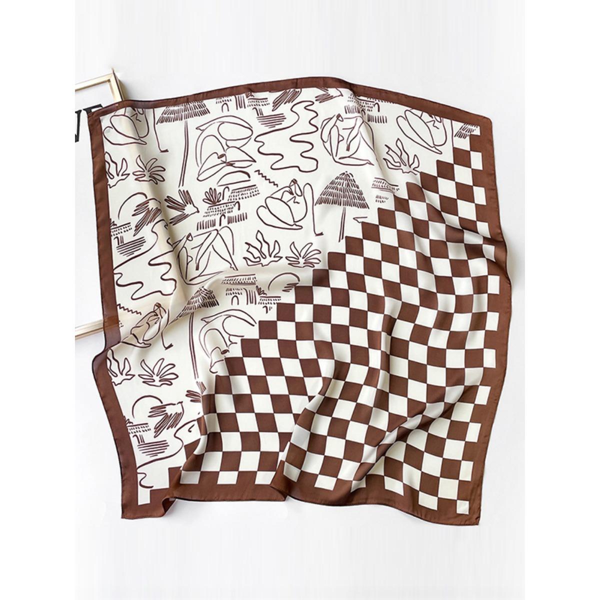 Square Plaid Printed Sun protection Shawl&Scarf Modern Luxury Brown Cool
