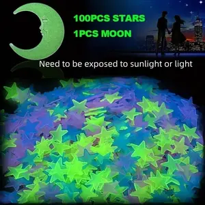 101pcs Glow-In-The-Dark Star Moon Stickers, Romantic Sky Theme Wall Ceiling Decor, Modern Home Decoration, Perfect Gift, Night Light Effect