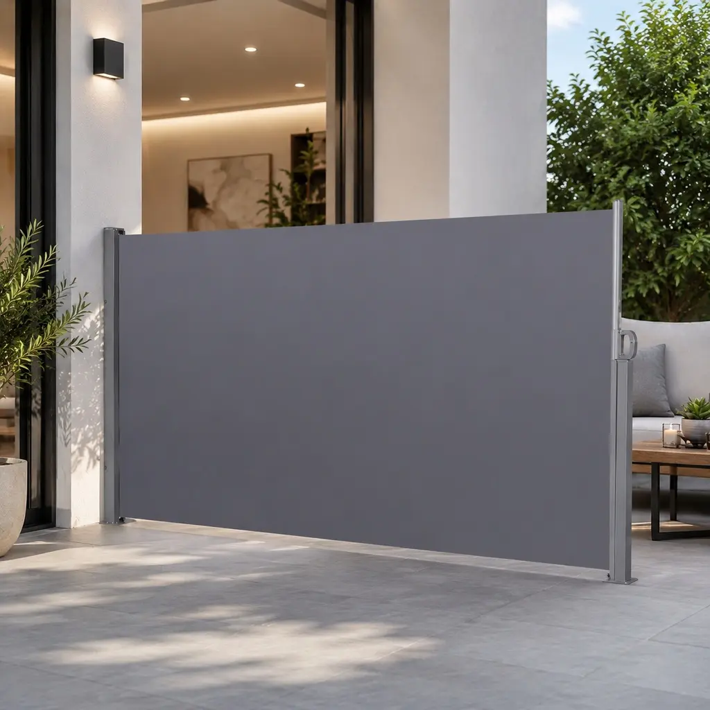 ARCH Retractable Polyester Side Awning - Large Size Single Unit Rectangular Sunshade, 118.1in(W)x62.99in(H)x1.58in(D) Dark Grey, Sturdy, UV-Resistant, Waterproof, Anchored, Portable, Foldable for Garden, Patio (16.22 lbs)