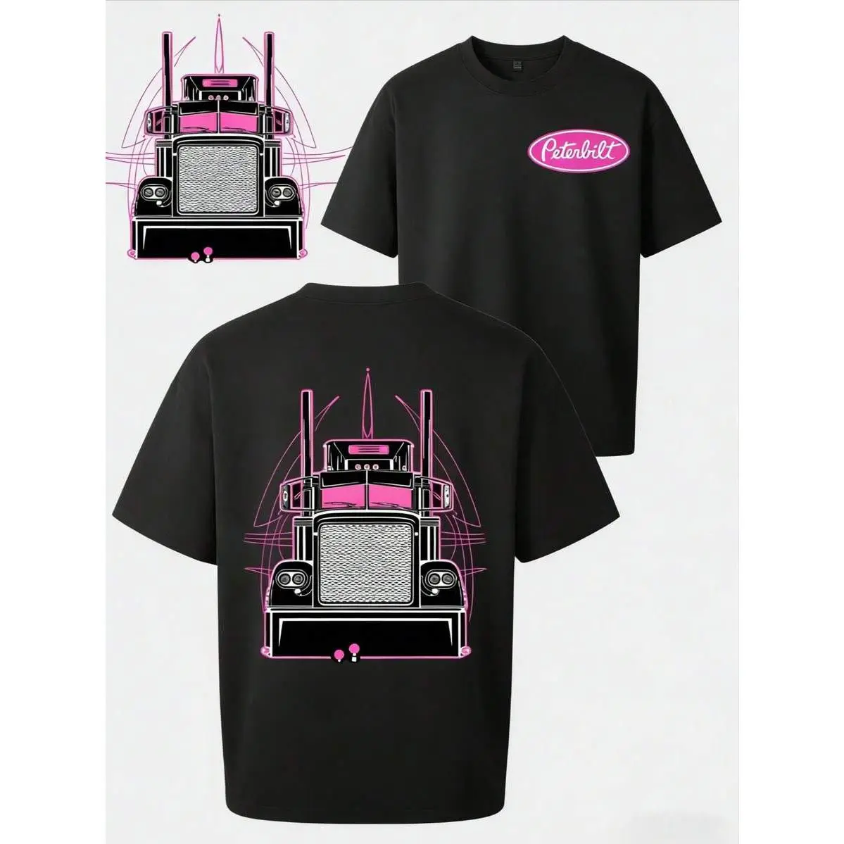 Mens Pure Cotton Peterbilt Big Rig Semi Truck Graphic T Shirt Classic Trucker Urban Streetwear Short Sleeve Crew Neck Top Perfect Gift For Truck Drivers And Transportation Enthusiasts Summer Casual Outfits