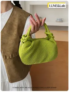 Avocado Pleated Cloud Bag, Soft PU Leather, Unique Texture, Knot Handbag, Detachable Shoulder Strap, Zip Closure, All Seasons