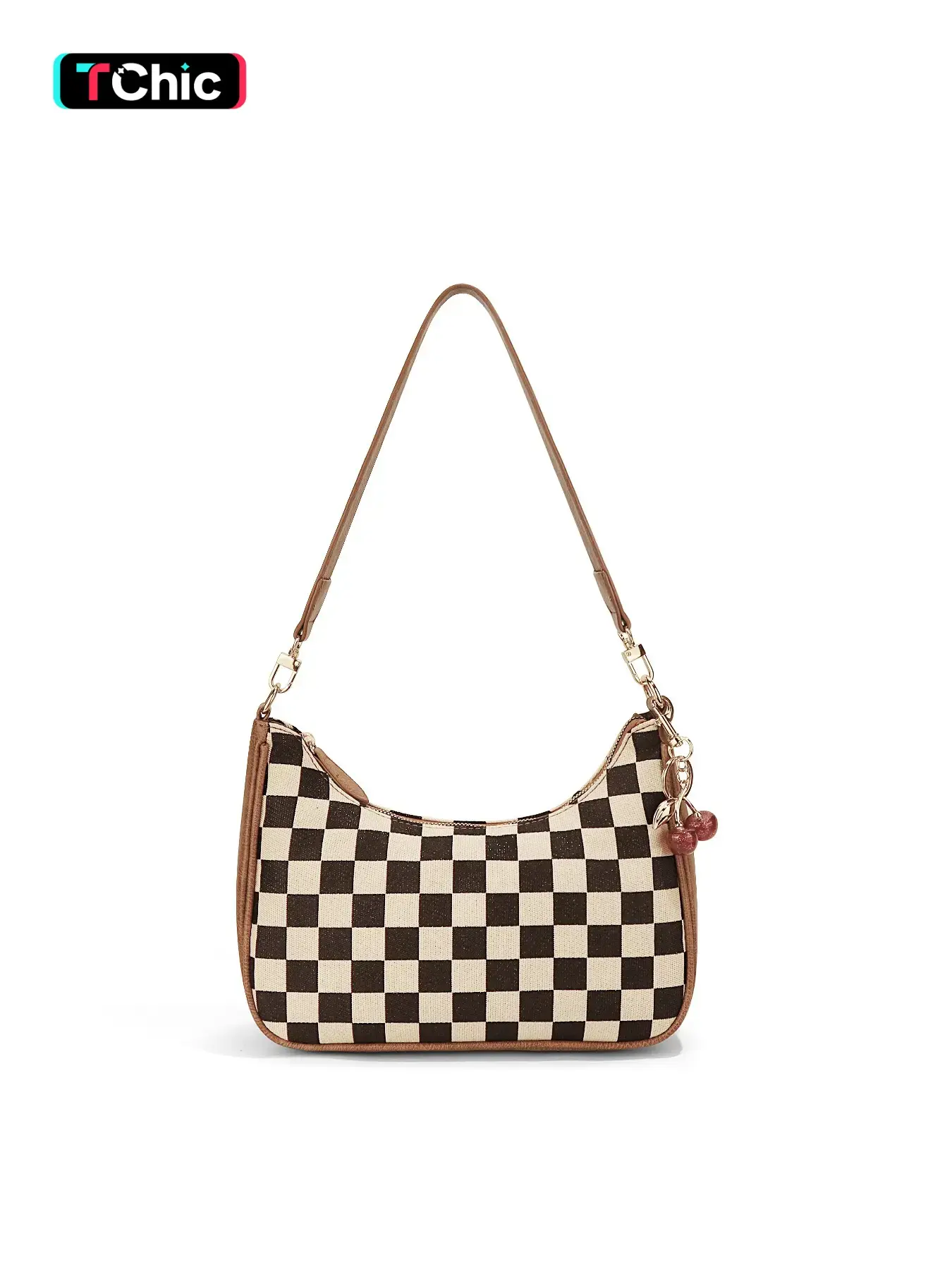 Checkered Crossbodybag for Women Shoulder Bag Cherry pendant Classic Purse Casual Crossbody Bag Trendy Crossbody Purse Totes Hobo Handbag Underarm Purse Chain Designer Purse Suitable for Commuting, Parties, Travel Satchel, Work