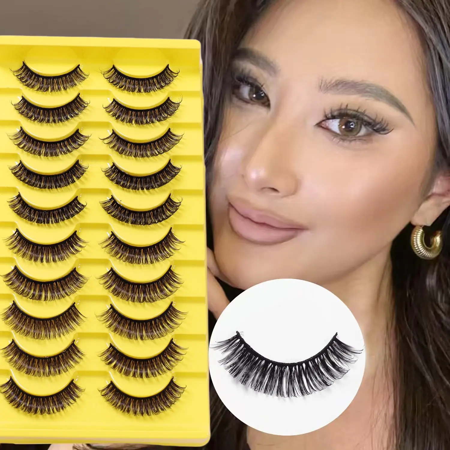 10 Pairs New DD Curled Russian Fake Eyelashes, Large Curvature Dense Lashes, European and American Style, Perfect for Enhancing Eyes
