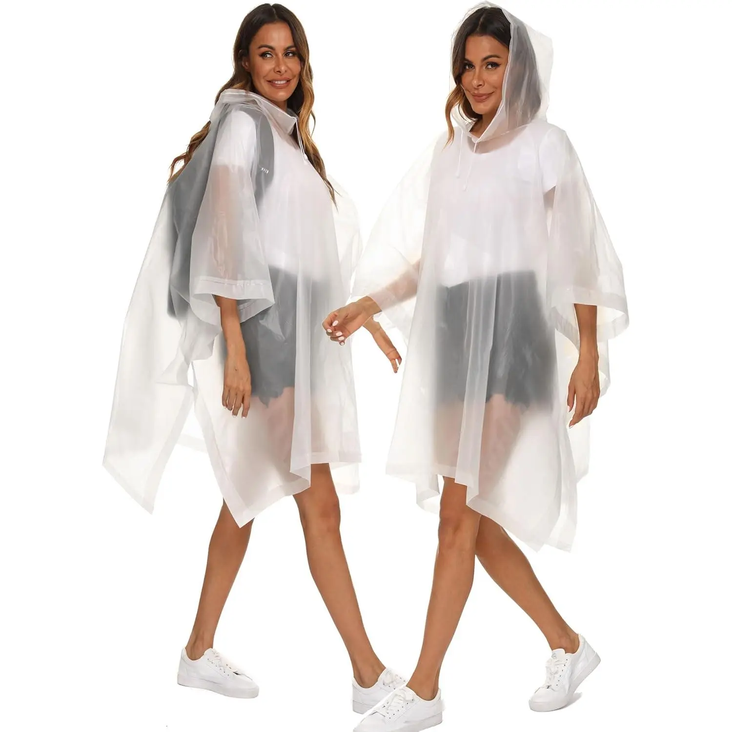2-Pack Reusable Rain Ponchos for Adults, Raincoats Emergency Survival for Women/Men Hood and Drawstring