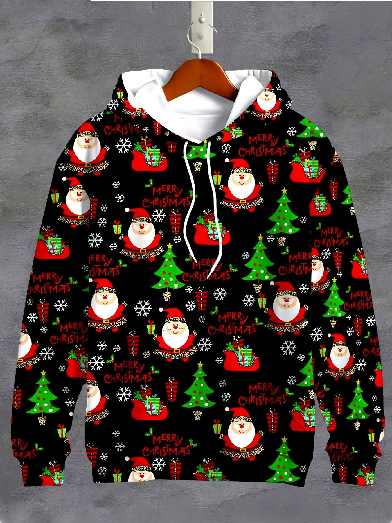 3D Men's New Product Long-Sleeve Casual Hooded Shirt, Santa Claus, Cartoon, Christmas Tree, Christmas Elements, Casual, Sweater, Printed Hooded Shirt, Fashionable Sweater
