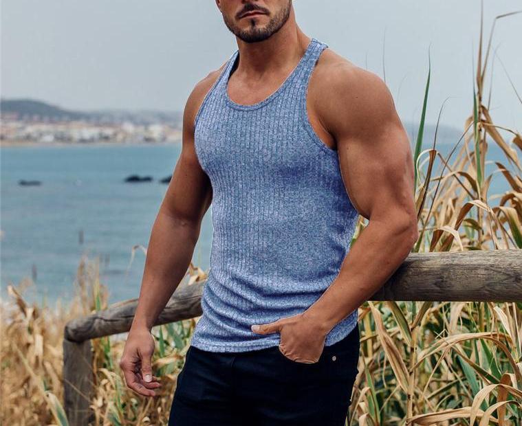 Pit Stripes Knitted Y Back Fitness Tank Tops Mens Bodybuilding Stringer Singlets Slim Fit Muscle Sleeveless Shirt Gym Clothing