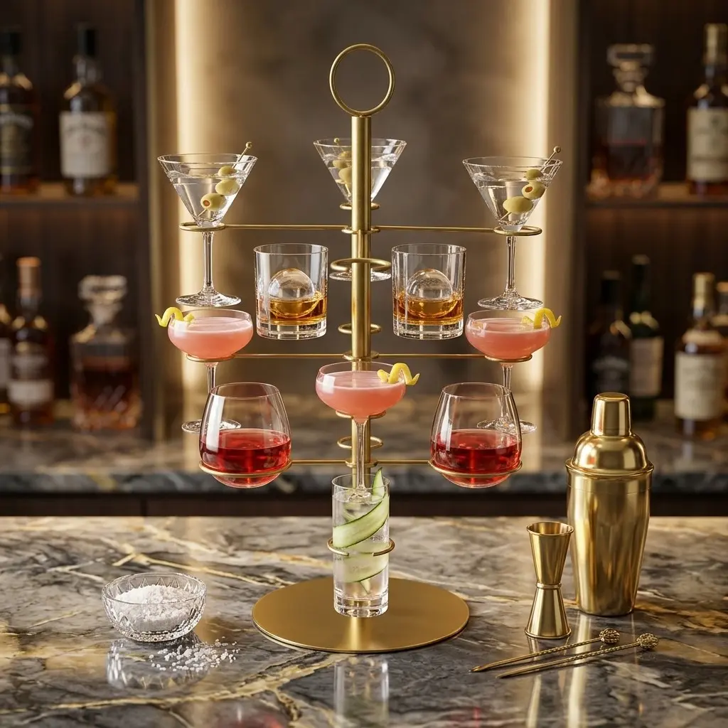 Rotating Champagne Flute Metal Holder Rack, Elegant Cutlery Organizer, Stylish Home Barware Storage Solution, Durable & Aesthetic Design