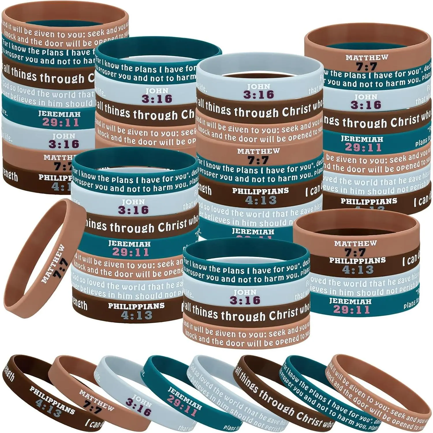 32 count Religious  Bracelets Bulk  Verse Bracelets Morandi Inspirational Christian Rubber Wristband for Women Men Gifts Easter Party