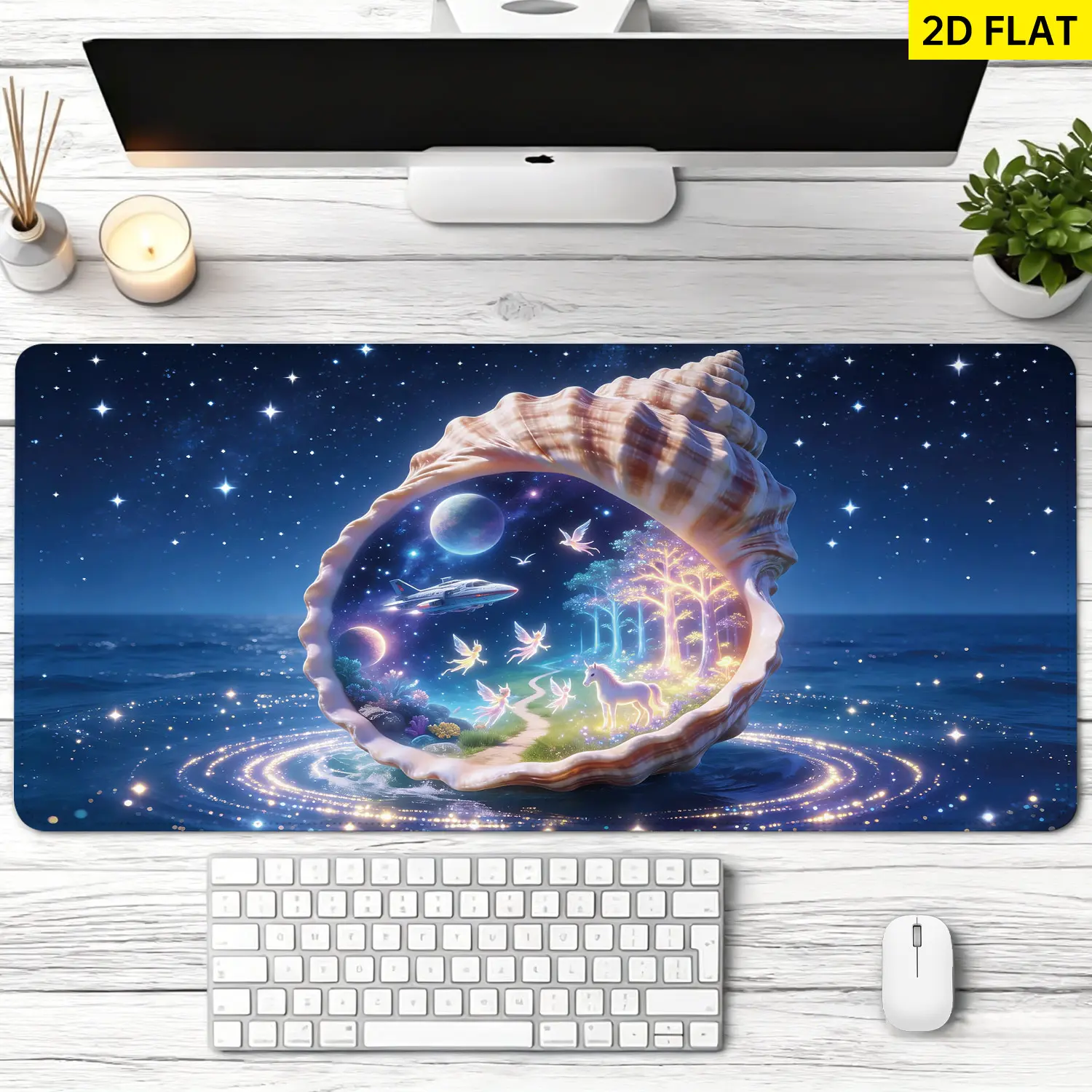 Extra Large Fantasy Ocean Unicorn Fairy Space Design Mouse Pad, Non-Slip Rubber Base, Lock Edge, Washable, Multi-Size Premium Multipurpose Pad for Work, Computer Desk, Gamers, Home Office, Gift for Loved Ones