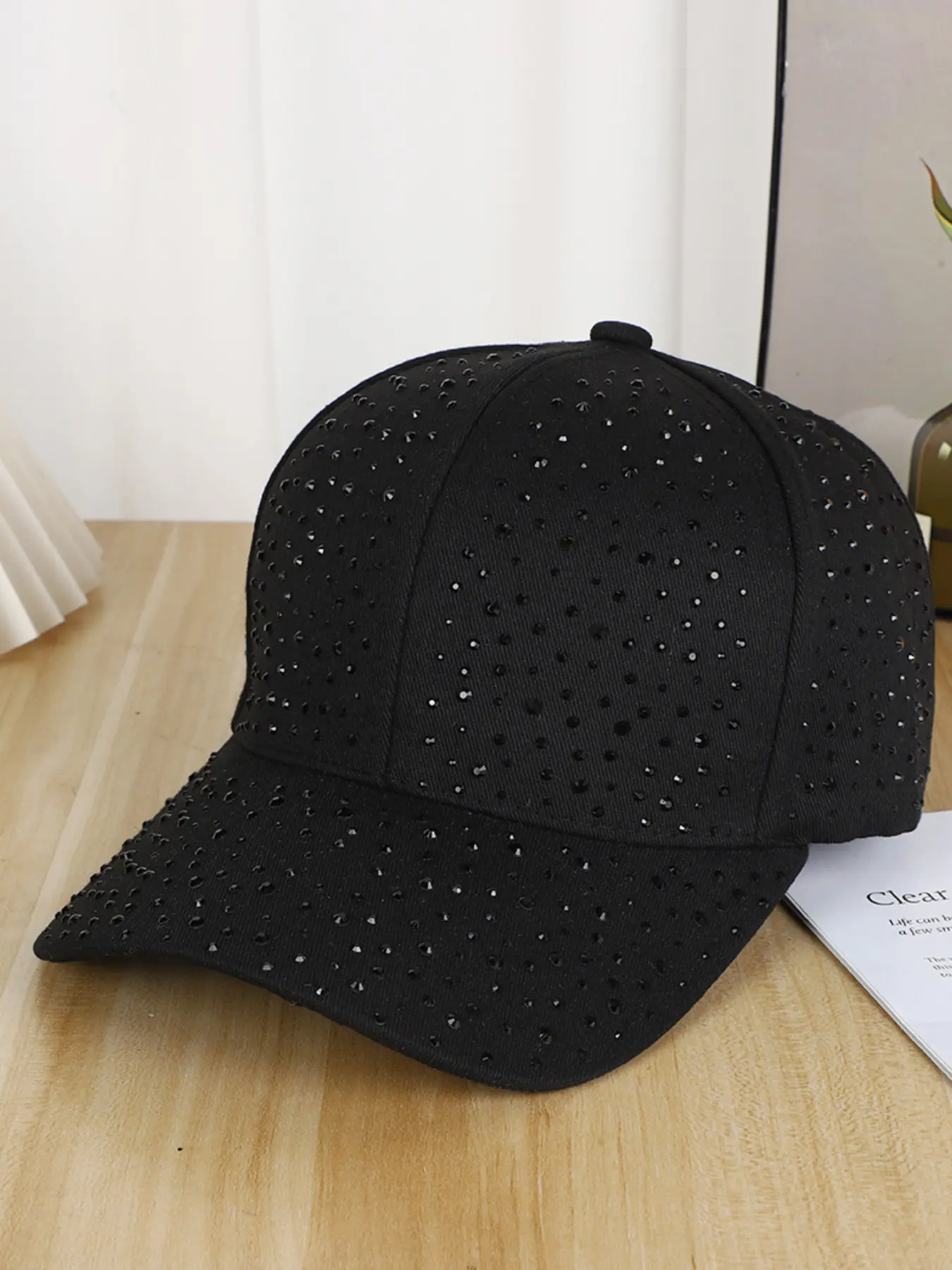 Cross-Border Simple Fashion Full Rhinestone Baseball Cap, Trendy Solid Color Versatile Brimmed Hat, Perfect for Shopping and Travel, Premium Caps