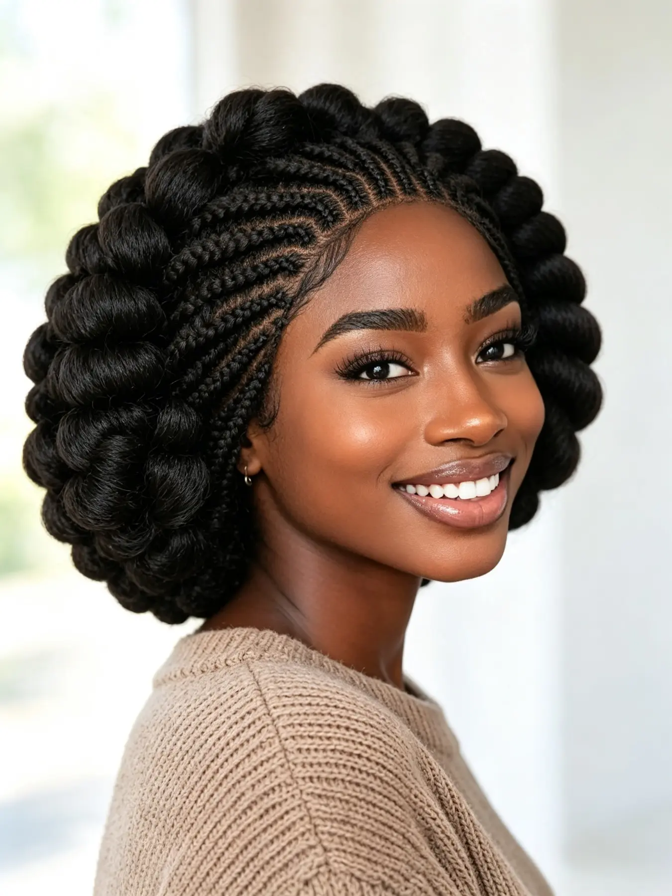 Transparent Full Lace Curly Braided Wigs Short Handmade Bantu Styles, Knotless Synthetic Wigs for Women, Cute Braiding Hair Accessories