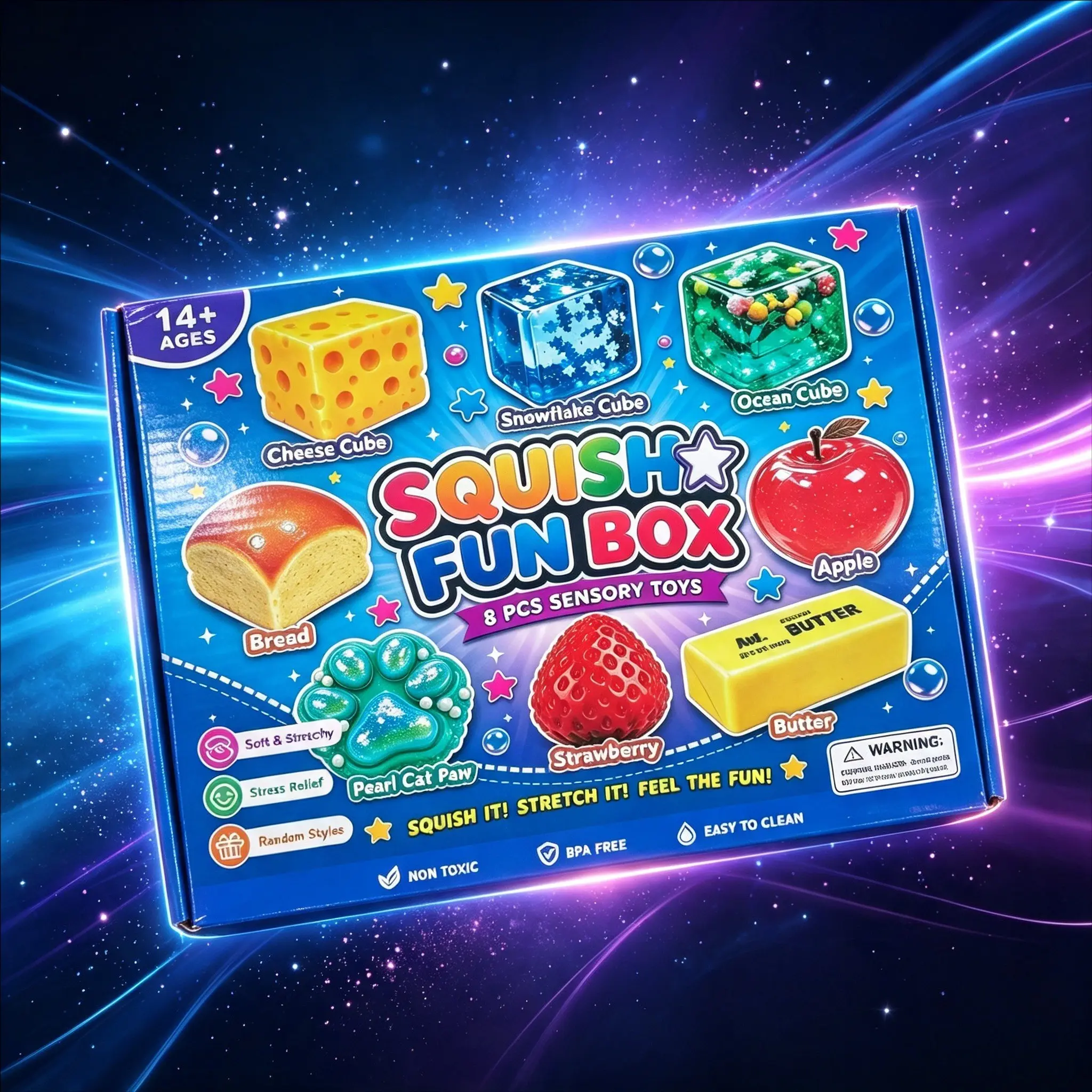 8 Piece Mystery Soft Box Stress Relief Toy Blind Box, Food Shape Jelly Gel Squeeze Fun, Kids Adult Sensory Toy Birthday Gift