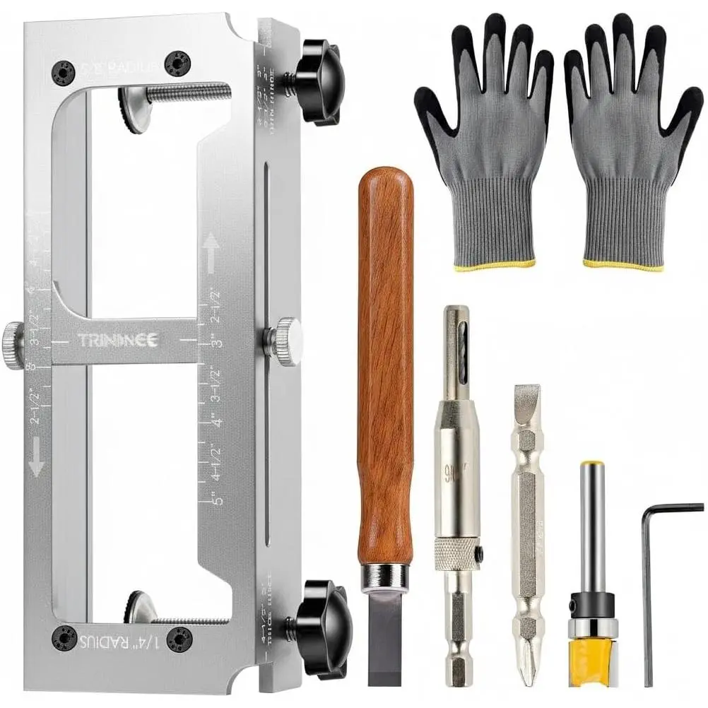 2026 Upgraded Door Hinge Jig,  Alloy Door Hinge Template Kit for Router, Adjustable Mortise Jig Fits Door Hinges from 2.5" to 5" Length and Thicknesses, 1/4" Radius, 5/8" ()