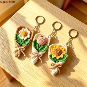 2PCS/3PCS Crochet Flower Keychain, Sunflower Tulip Rose Daisy Bag Charm, Bouquet Flower,Adorable Keychain for Her or Friends