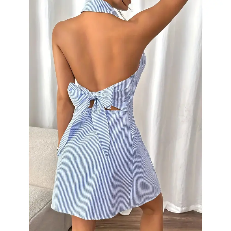 Women's Minimalist Striped Dress - Sleeveless A-Line Cut with Adjustable Back Tie for Office, Teacher, or Daily Casual Wear, Lady, Business, Teacher Friendly, M, Xl
