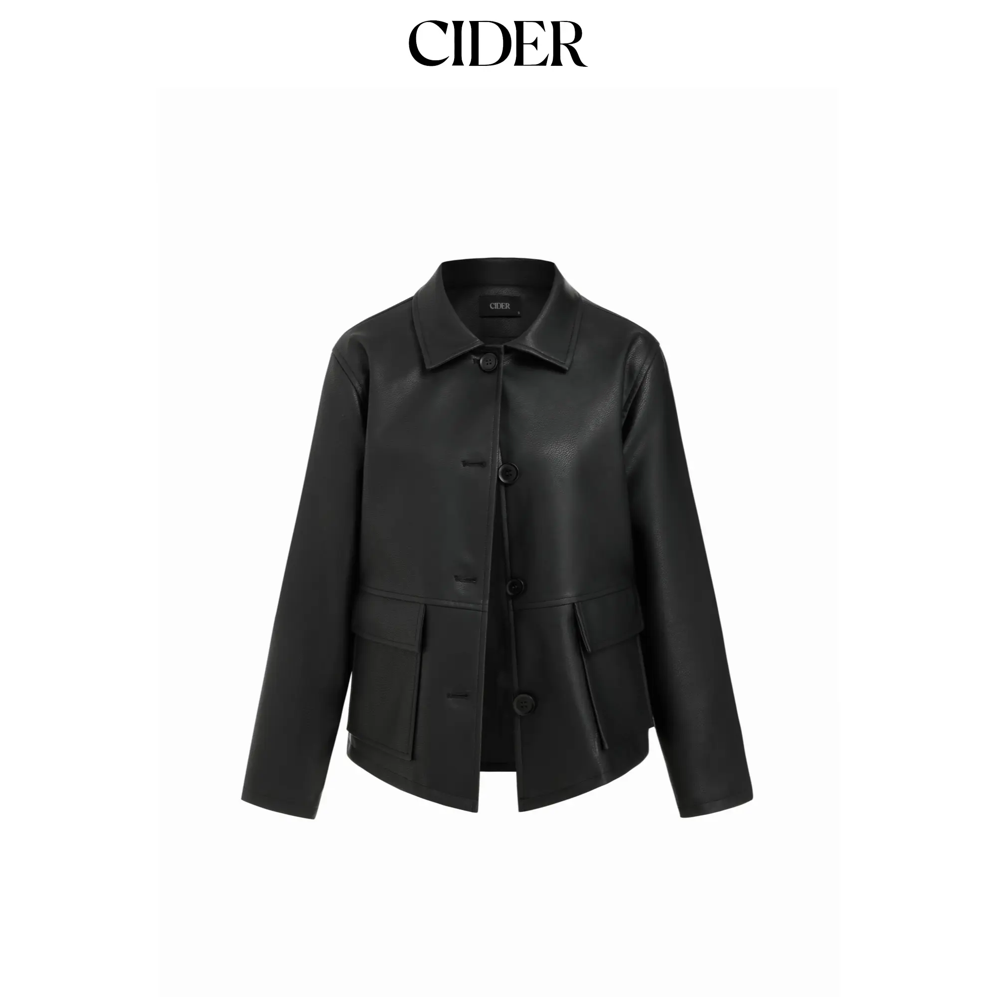 Cider Faux Leather Collar Long Sleeve Button Oversized Shacket SummerFinds
