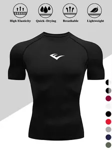 High Elasticity Quick-Dry Men's Fitness Activewear Tight Short Sleeve T-Shirt, Breathable Slim Fit, Multiple Colors, S-Xxl Sizes