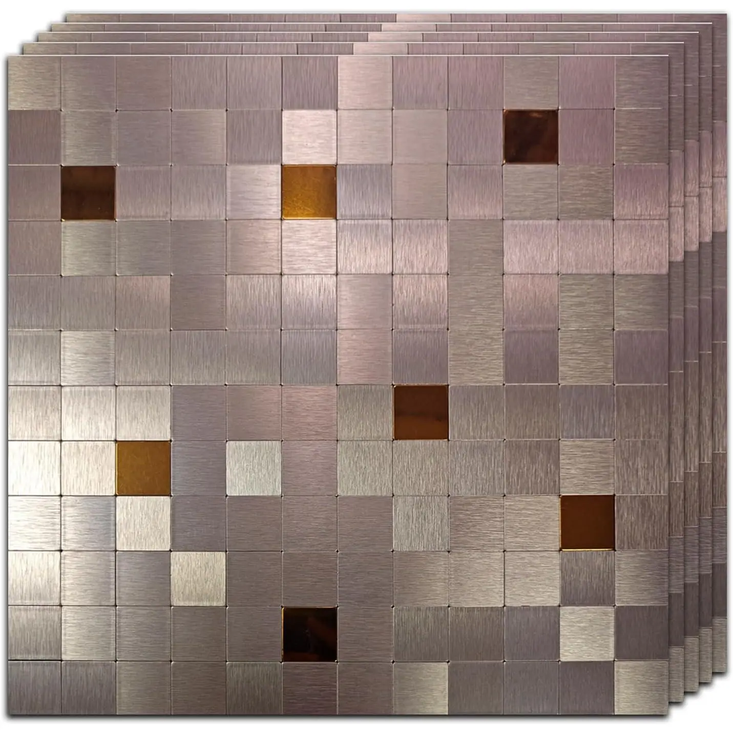 Mosaic Wall Stickers - Self-Adhesive Cut-to-Fit Tiles for Bathroom, Kitchen, Heat/Slip Resistant Peel & Stick Backsplash DIY Decor (11.8x11.8in, 10 count) (10, Copper)