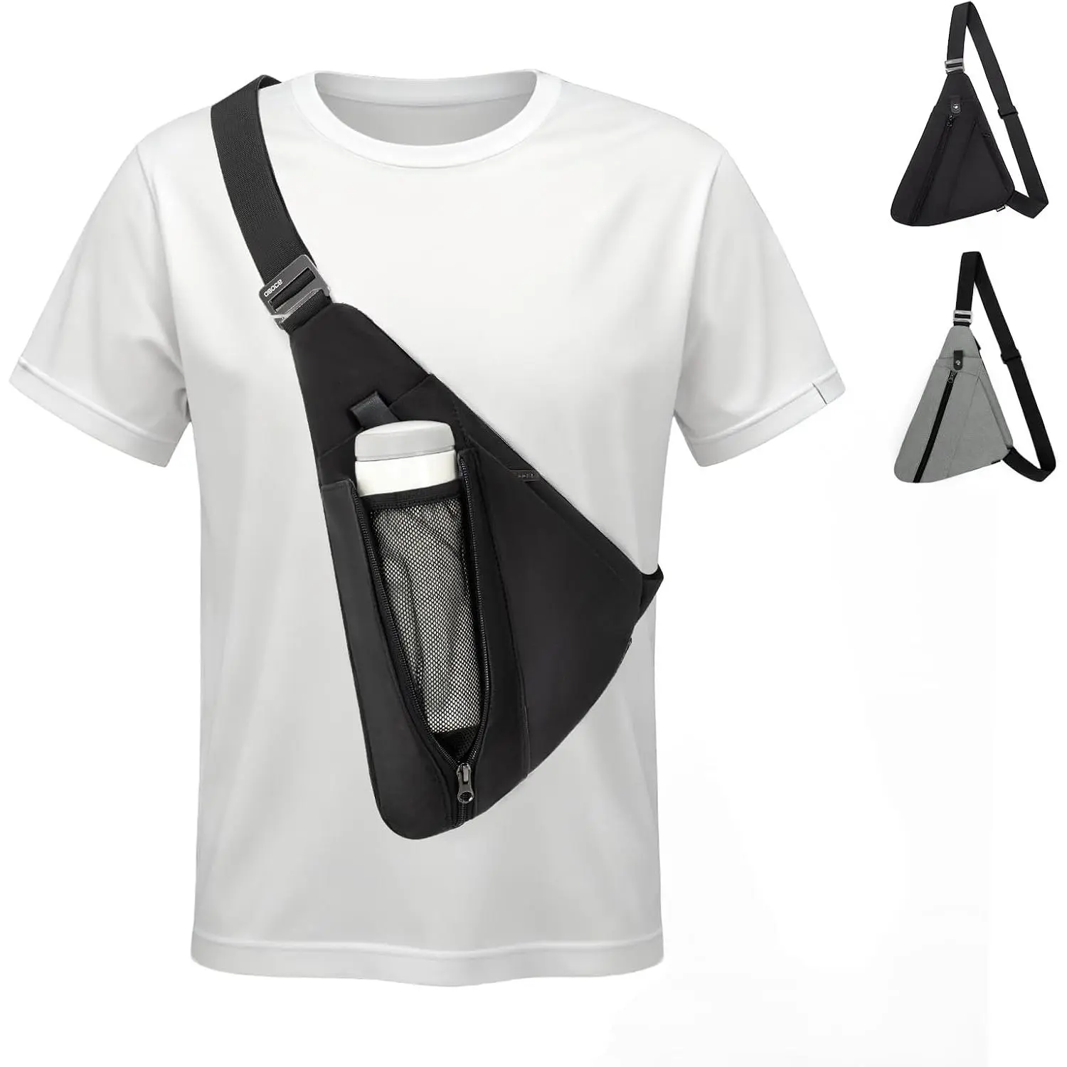 Men's Modern RFID Protection Anti-Theft Synthetic Fabric Sling Crossbody Bag - Adjustable Strap, Quick Release Buckle, Multi Pocket, Water Bottle Holder, Lightweight for Traveling, Hiking