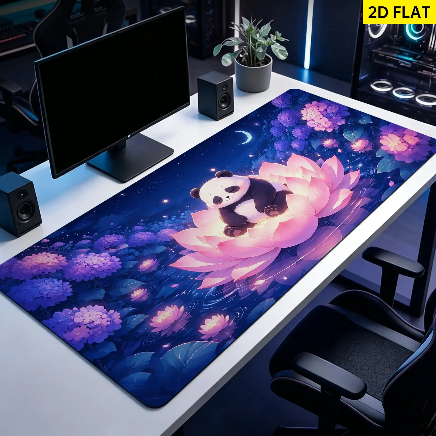 Extra Large cute panda on glowing lotus Mouse Pad,Non Slip Rubber Pad,Desktop Decoration Drotection Pad,Washable,Lock Edge Multi Size,Premium Multipurpose Mousepad For Home,Office,Gift for Family and Friends
