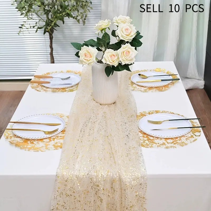 Luxury Gold Foil Mesh Round Disposable Table Mats 10 Count, Elegant Disposable Table Linen Decor. Perfect To Build Gorgeous Festive Vibes For Household Parties, Banquets, Holiday Meals And Indoor Dining Scene Arrangement.