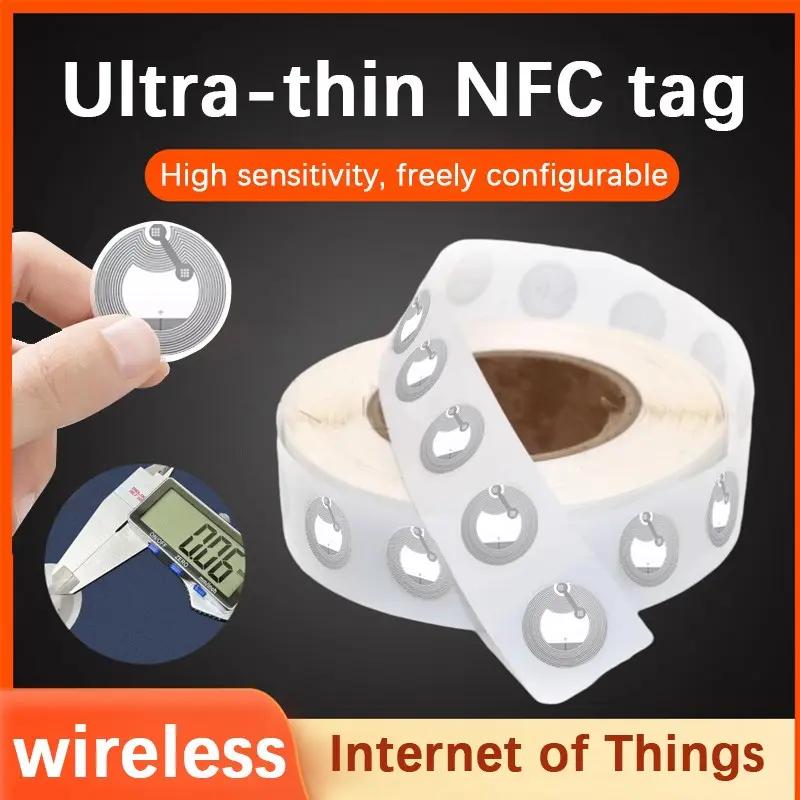 NFC Chip Sticker Ntag213, Quick Command NFC Tag, Touch to Dial, Auto Connect WiFi, Auto Play Music, Adhesive Back, No Battery Required