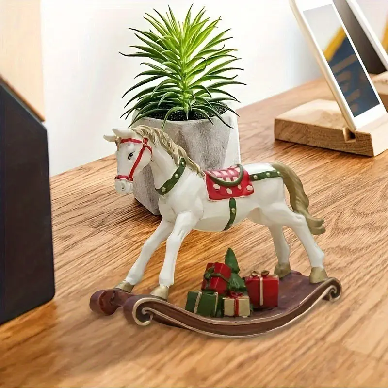 Christmas Decorations, Painted Christmas Tree Horse Vintage Ornament, Resin Craft Gift, Home Decoration, Festive Holiday Accessory
