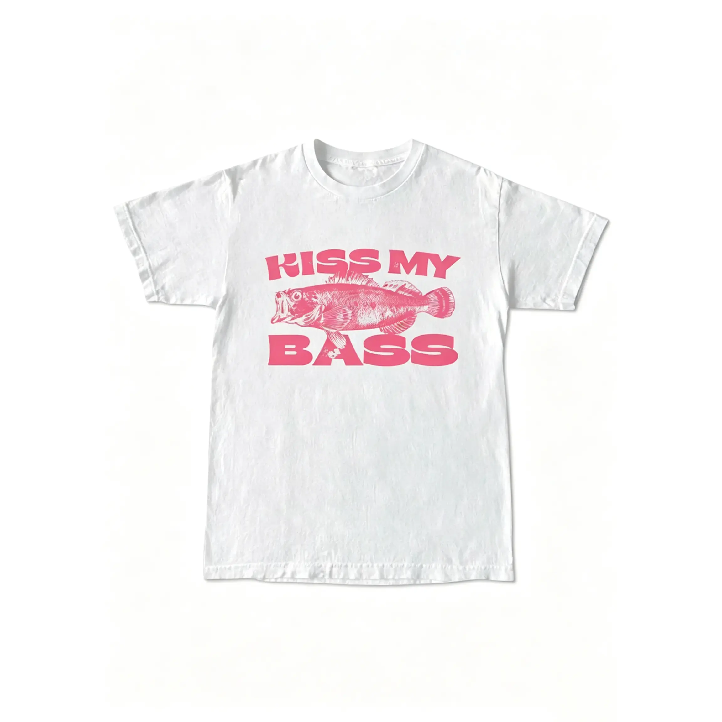 Women's Vintage Casual Style Tee, Pink Kiss My Bass Fishing T-Shirt with Fisher Graphic, Limited Edition Birthday & Christmas Gifts