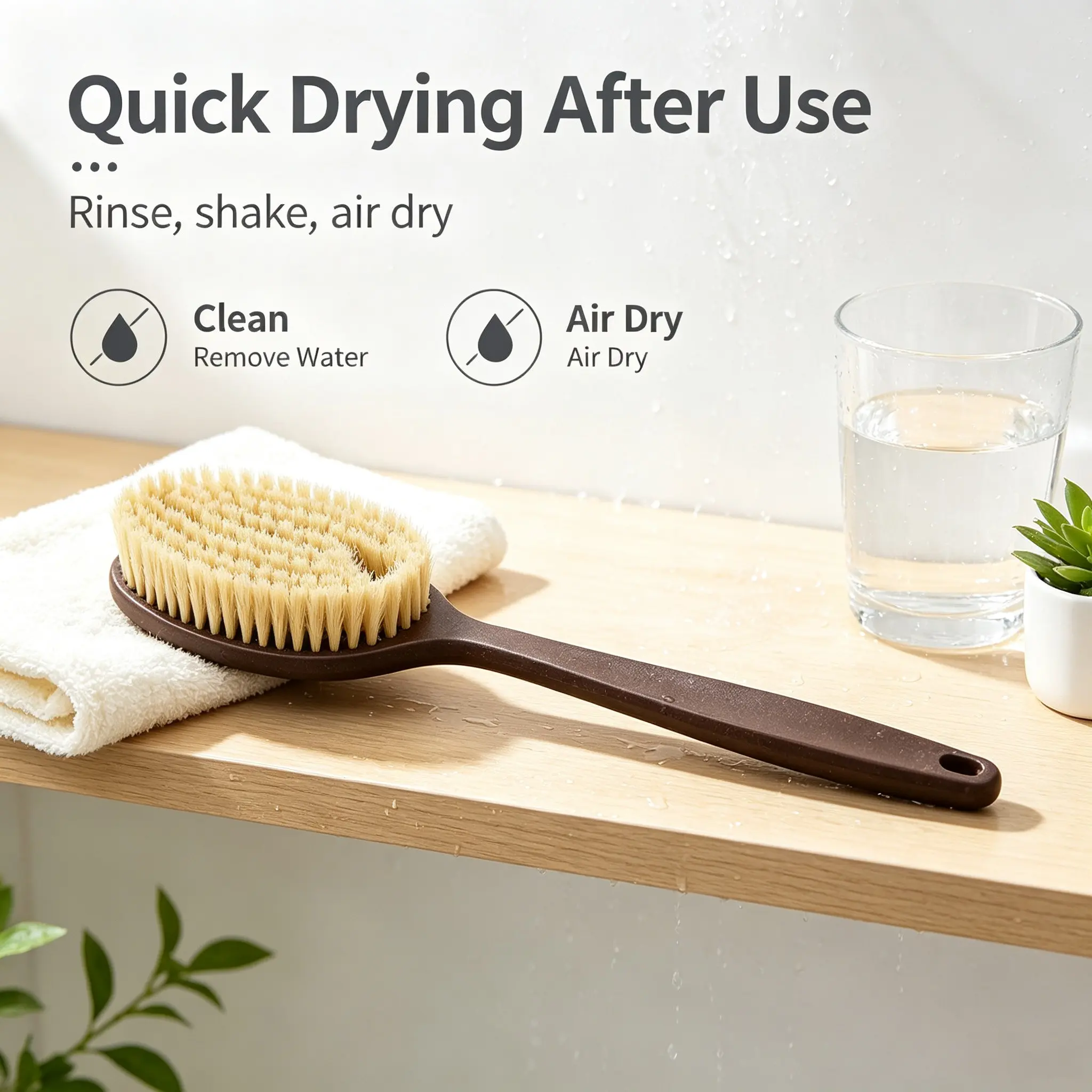 Long-Handle Back Exfoliating Brush, Wet & Dry Dual-Use Shower Brush with Hollow Quick-Drain Design, Odor-Resistant & Hanging Storage, for Full-Body Bath and Dry Brushing Exfoliating Brushing