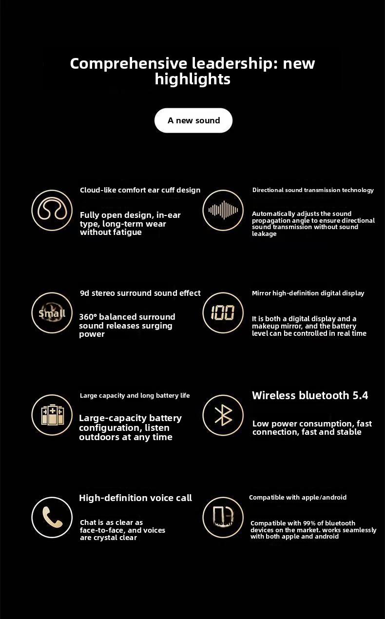 2026 New Berlin Sound Bluetooth Headphones with Ultra-Long Battery Life, Large Power, Bone Conduction, Non-In-Ear, Sports Ear Clip Stereo Bluetooth Headphones