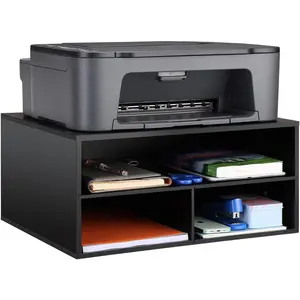 Printer Stand for Desk - 2 Tier Desktop Printer Stand with Paper Storage, Printer Riser Organizer for Home Office, Holds up to 30 lbs, Black