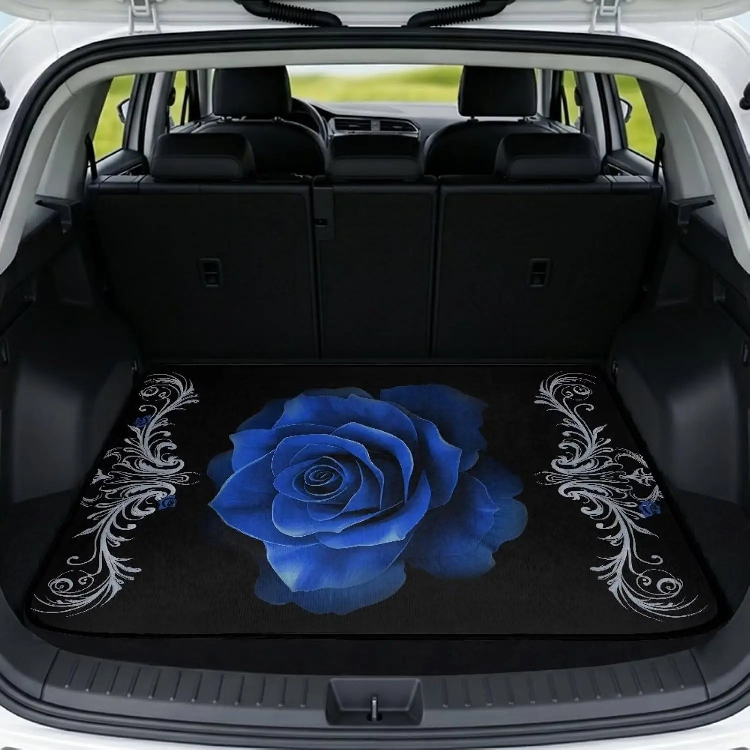 Trunk Cargo Liner Fits for SUVs, Trucks, Vans Cargo Protection Mat | Ideal for Family Road Trips Airport Runs, Blue Rose Waterproof Spill Proof Trunk Mat Vehicle Interior Accessories