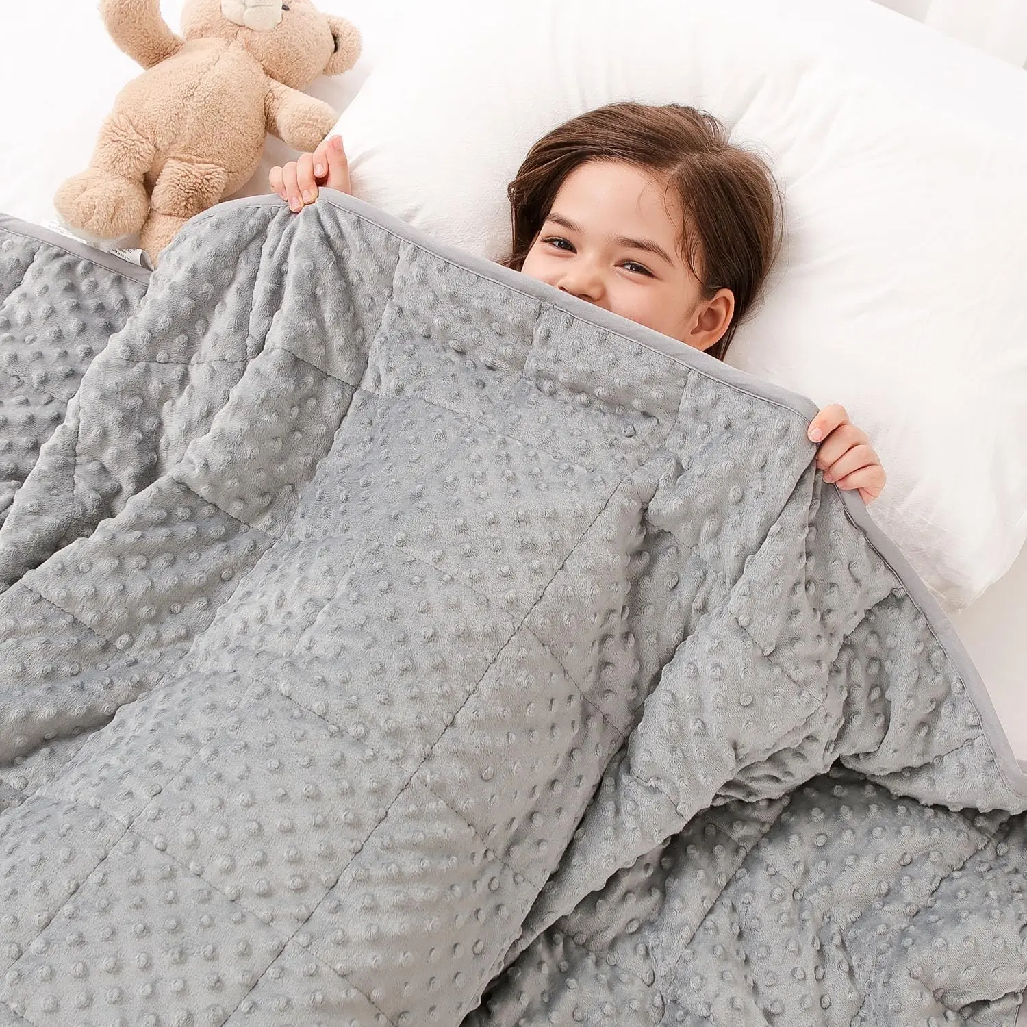 3 lbs Weighted Blanket, Cooling Soft Minky Dotted Heavy Blankets Throw for Better Relaxing & Sleeping, Machine Washable, 36x48 Inches, Grey