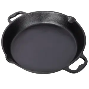 12-Inch Pre-Seasoned Sturdy Black Cast Iron Skillet with Dual Assist Helper Handles, Food-Grade Iron Cookware, Even Heat Retention, Safe for Oven, Induction Stove, Grill & Open Fire, Non-Toxic All-Purpose Frying Pan