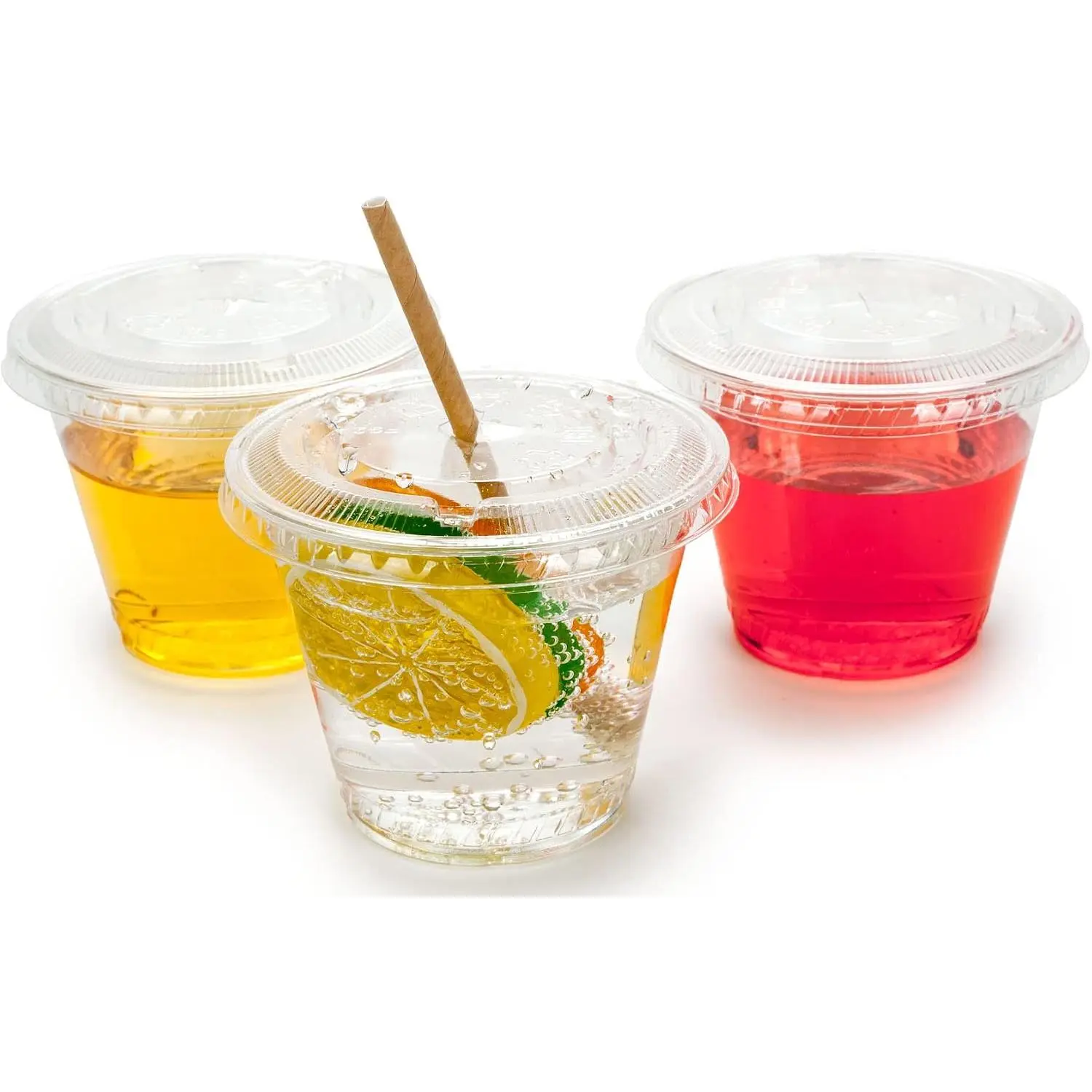 Cup series, 9oz-50sets Clear Plastic cups with Flat  with hole